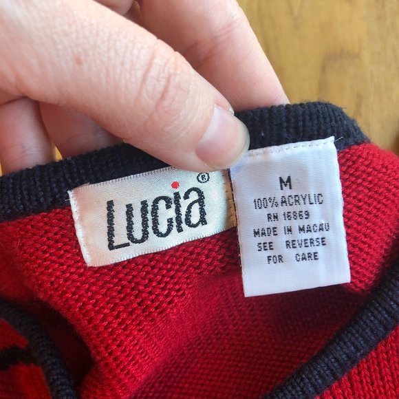 Vintage Lucia Red Argyle 2 Piece Set Top Full Zip Cardigan Medium - Picture 5 of 16